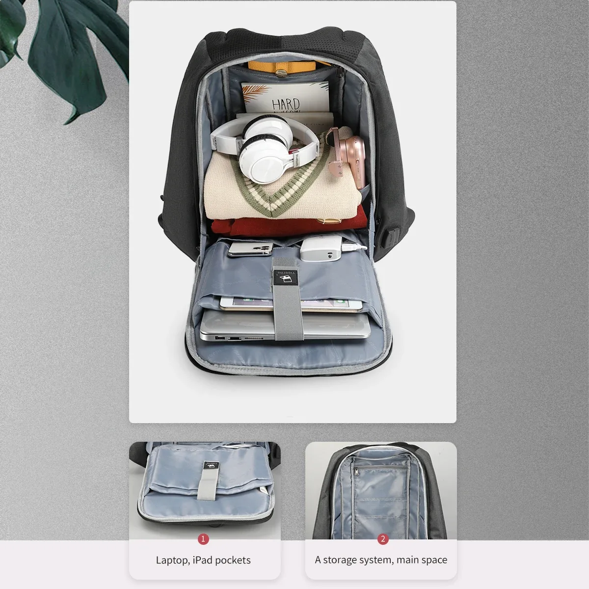 tig10eu-sac à dos étanche antivol pour femme, sacs à dos usb pour ordinateur portable, sac d'école de voyage, mode féminine, 15.6 pouces