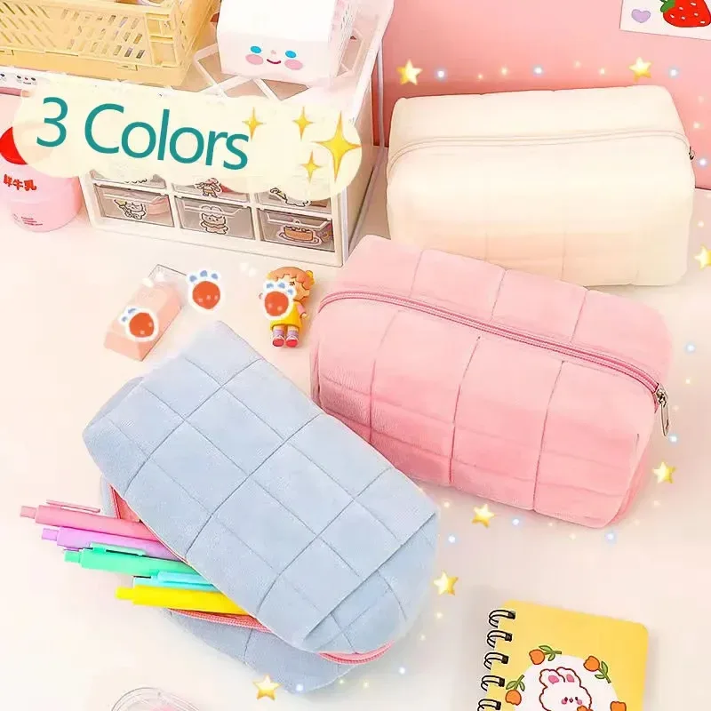 trousse de maquillage en peluche mignonne pour femmes, petits sacs à cosmétiques portables de voyage, trousse de toilette à fermeture éclair de couleur unie, pochette de lavage, sacs de rangement