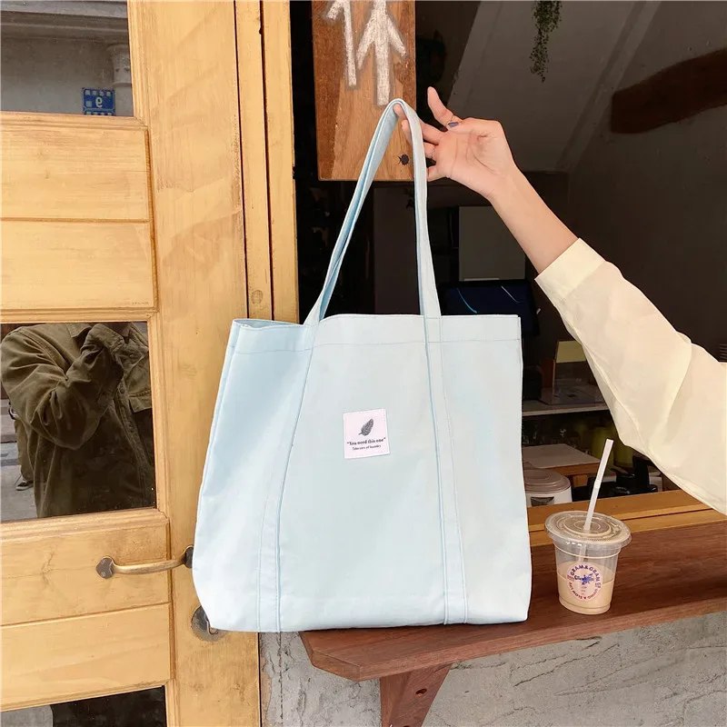 sac à bandoulière en toile de coton pour femmes, sac à main simple en tissu écologique, fourre-tout solide pour livres scolaires, sacs de shopping portables pour filles