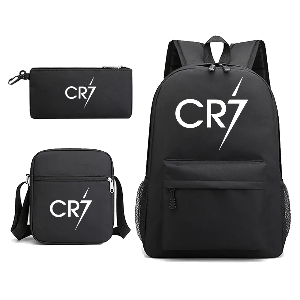 sac à dos d'école cr7 pour garçon et fille adolescent, pour ordinateur portable, 3 pièces, nouveauté