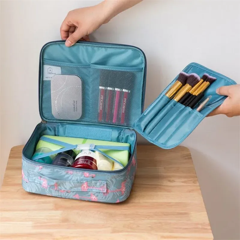 sac à cosmétiques organisateur sac de maquillage portable étanche mini couleur unie flamant voyage sac de rangement de toilette pochette de lavage de beauté