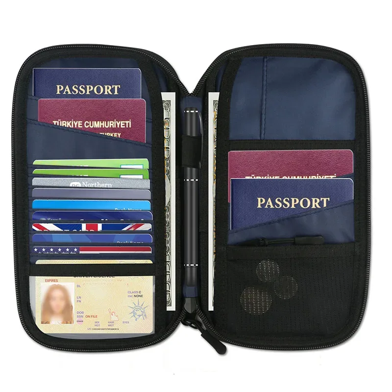 sac de rangement pour passeport de voyage pour hommes et femmes, blocage rfid, sac à main en nylon, portefeuille pour cartes antivol, poudres de téléphone, mini sac à documents
