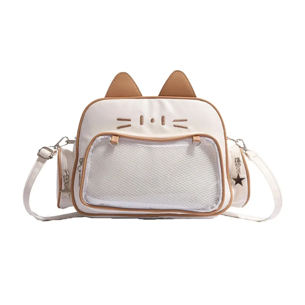 sac à bandoulière y2k adge display pour femme, style preppy jk, sac itabag chat mignon, pochette transparente kawaii, en cuir pu