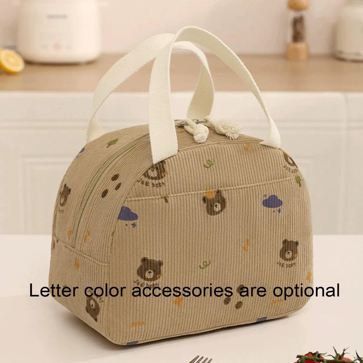 sac fourre-tout personnalisé avec initiales – sac à déjeuner isotherme en velours côtelé grande capacité personnalisé ; cadeau de rentrée scolaire, sac de vacances et de fête