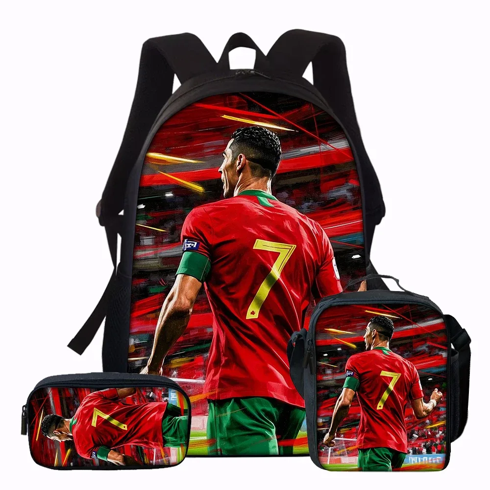 sac dos polyester noir motif joueur football maillot rouge numéro 7 format rectangulaire poignées souple usage voyage