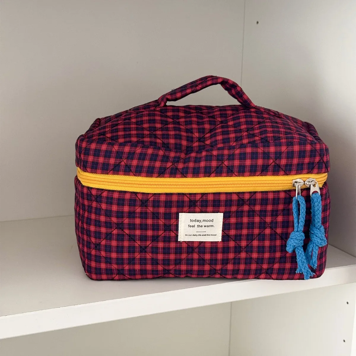 sacs à cosmétiques matelassés à carreaux pour filles, pochette rétro pour dames, porte-monnaie, sac de rangement de toilette portable de voyage pour femmes