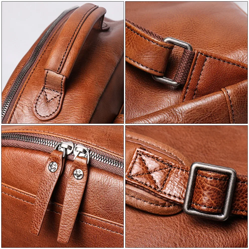 sac à dos en cuir véritable fait main de haute qualité pour homme, sac d'école, sac à dos pour ordinateur portable imperméable de luxe, sac de voyage, sac à dos vintage