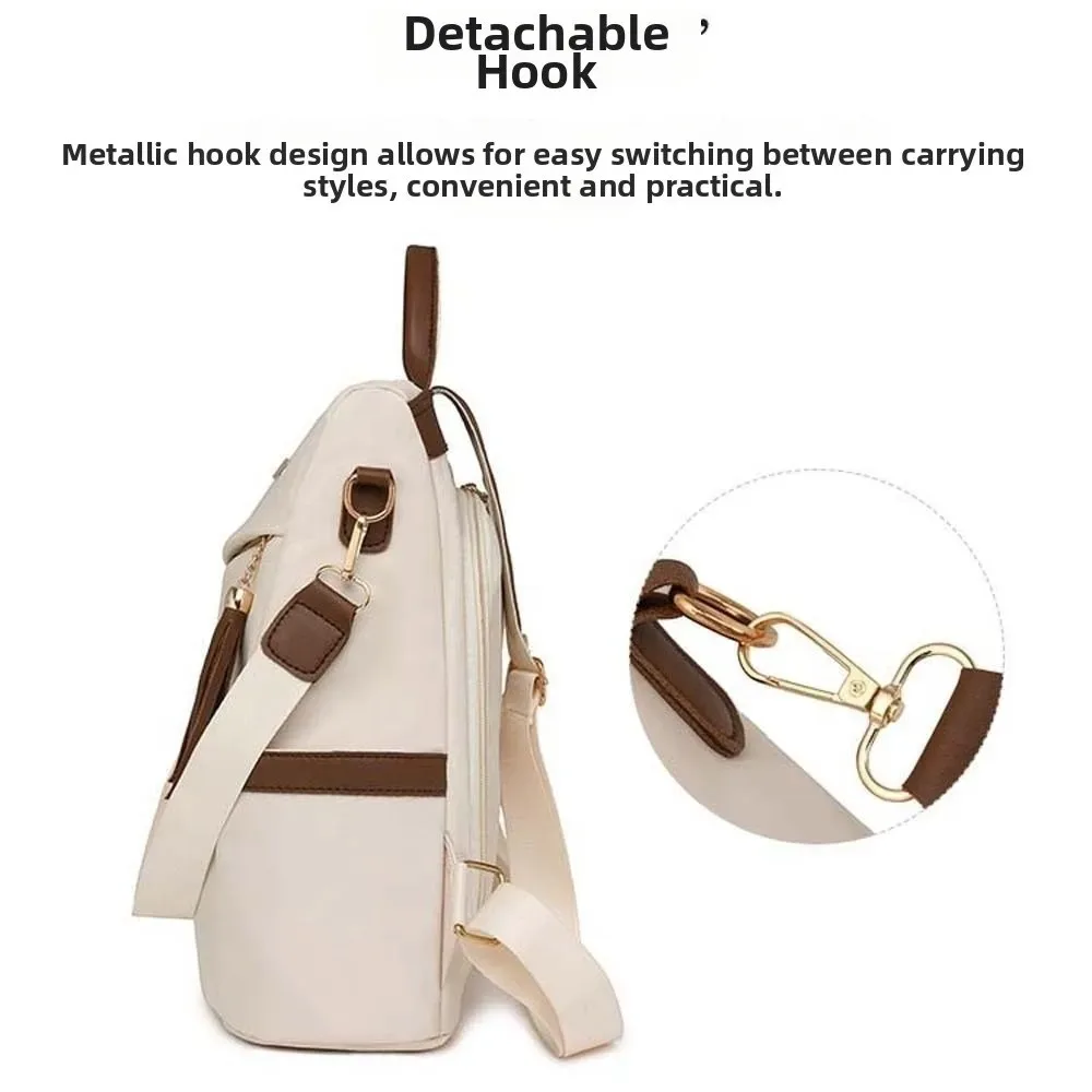 sac à dos en nylon de grande capacité pour femmes, sac à dos imperméable de couleur unie, doux au toucher, multi-poches, avec pompon décoratif, sac à dos antivol