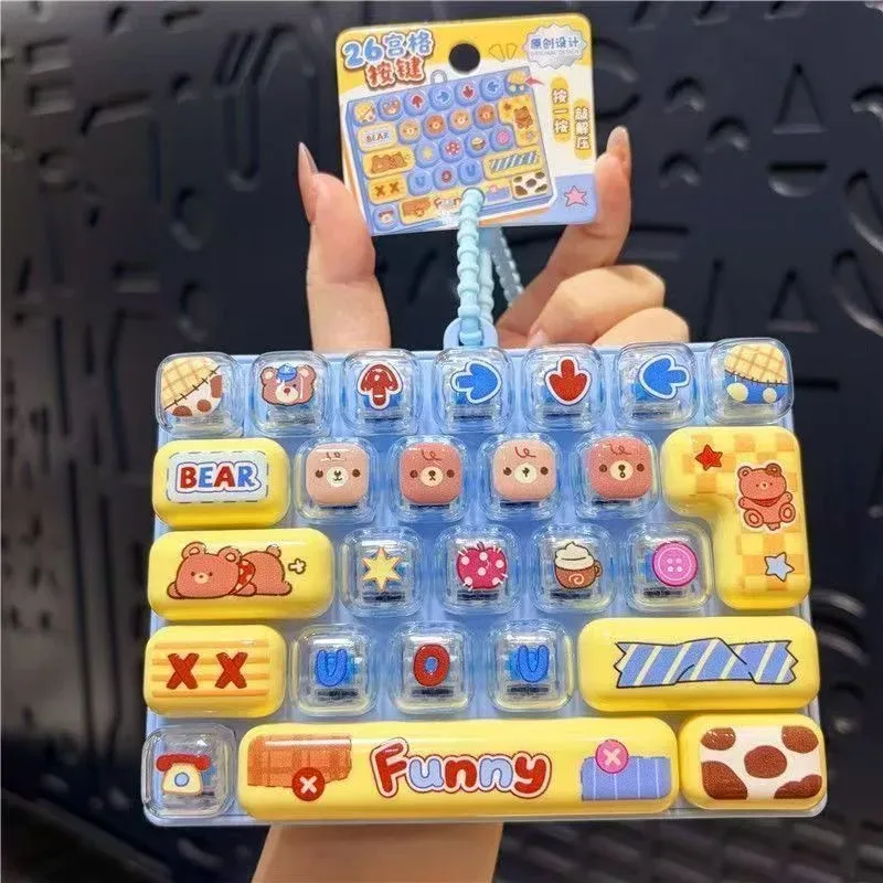 porte-clés portable à 26 touches de clavier pour sacs, sacs à dos, accessoire de costume d'halloween, jouet sensoriel de décompression pour le bout des doigts