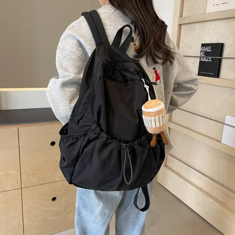 sac dos nylon beige pliant grande capacité voyage étudiant lycée scolaire pli cartable sac dos