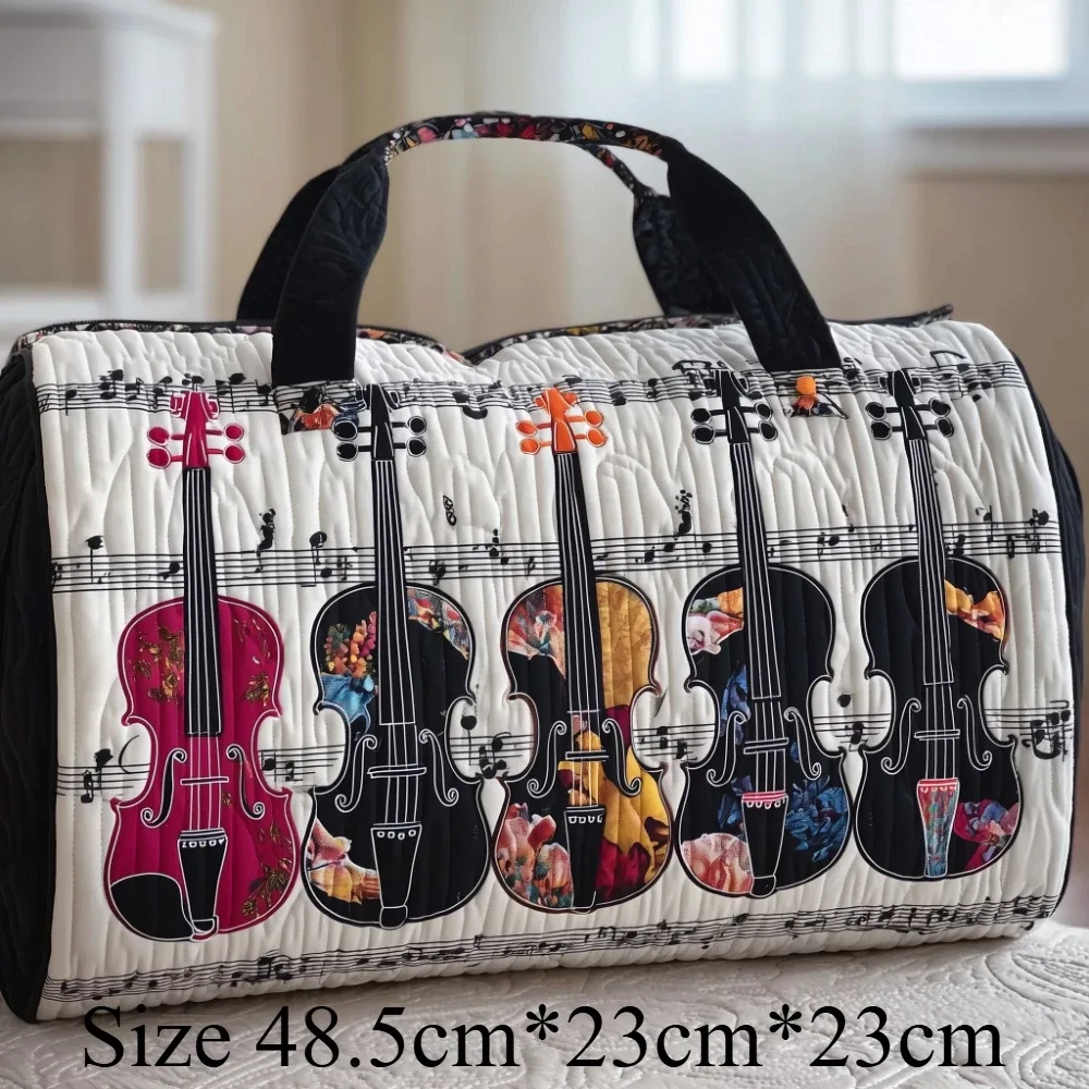 sac de voyage matelassé imprimé en 3d motif violon, sac fourre-tout tendance pour festival de musique, grande capacité, sac de week-end pour les amateurs de musique et les couples