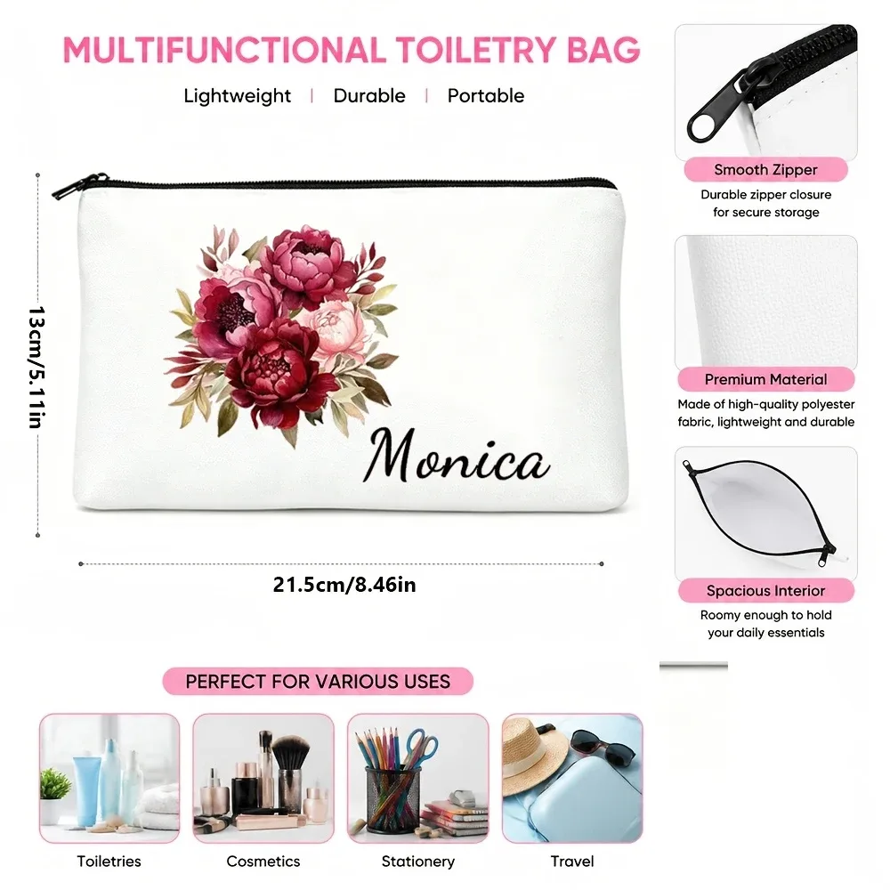 1 trousse de maquillage personnalisée avec motif floral imprimé, trousse de toilette légère pour voyage, cadeau pour demoiselle d'honneur, cadeau d'anniversaire pour enseignant, cadeau pour la fête des mères, la saint-valentin, pâques, la fête de l'indépendance, trousse de toilette de voyage
