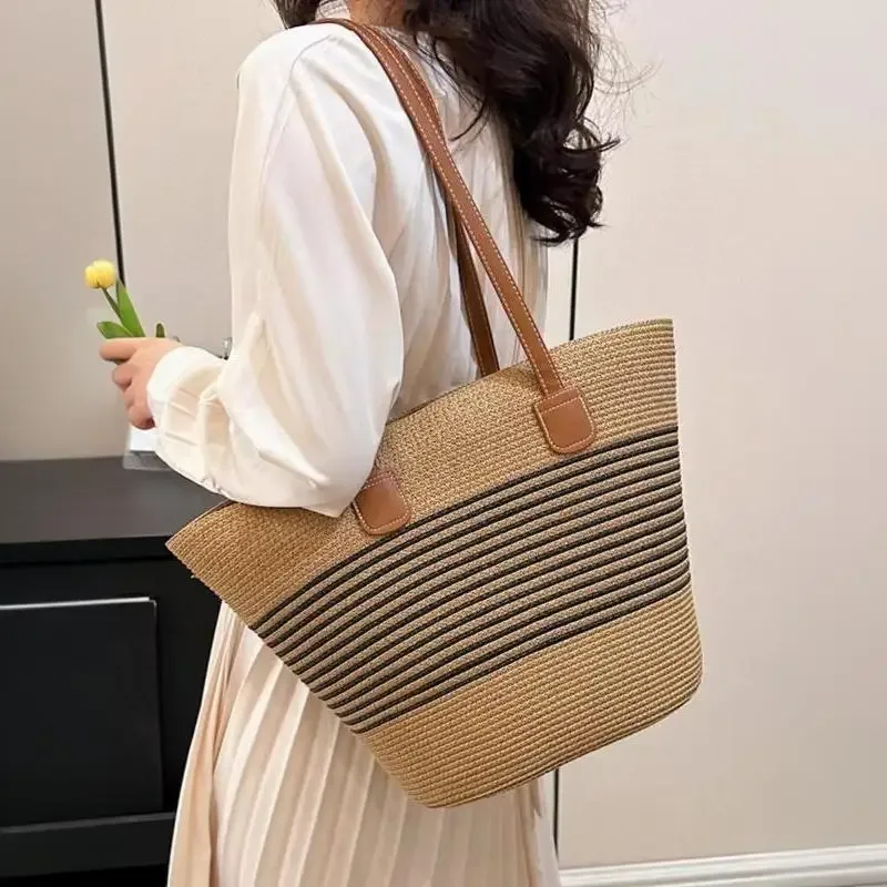 sac à bandoulière en paille inswind pour femmes, grande capacité, pour la plage, les voyages, les vacances, l'usage quotidien, le shopping, les trajets domicile-travail et les courts séjours