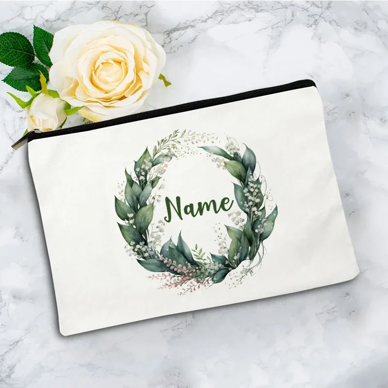 pochette zippée à motif floral pour femme, sac de voyage, organisateur en toile, trousse de maquillage, cadeau pour enseignant avec nom personnalisé lady f