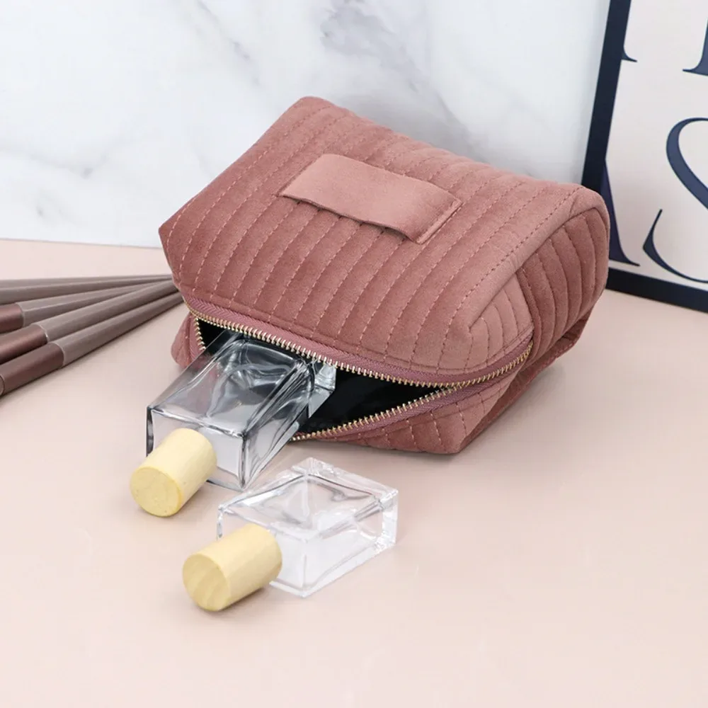 trousse de maquillage portable en velours de grande capacité, couleur unie, organisateur de lavage, trousse de toilette de voyage, cadeau, pochette à cosmétiques à fermeture éclair, à la mode