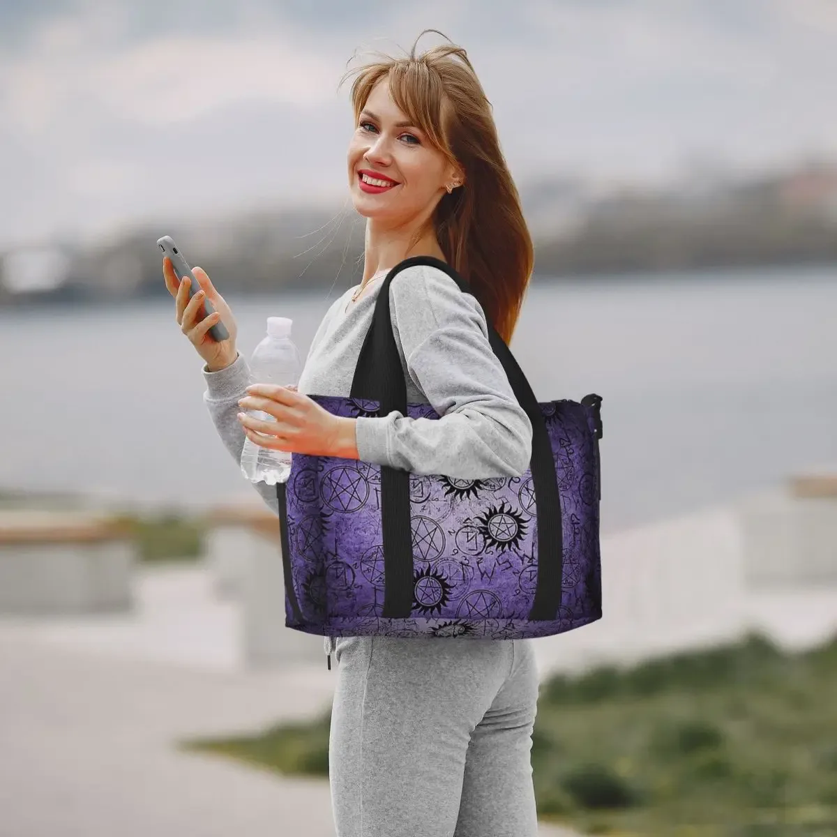 sac de voyage de plage violet surnaturel personnalisé, fourre-tout de grande capacité pour salle de sport, yoga, sac à bandoulière de shopping pour femmes