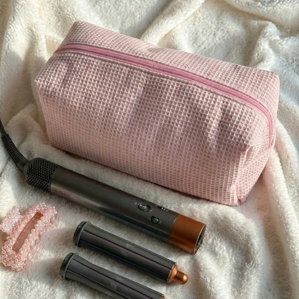 trousse de maquillage simple en coton avec fermeture éclair, pochette de rangement portable grande capacité, légère, organisateur d'outils de coiffure pour voyage