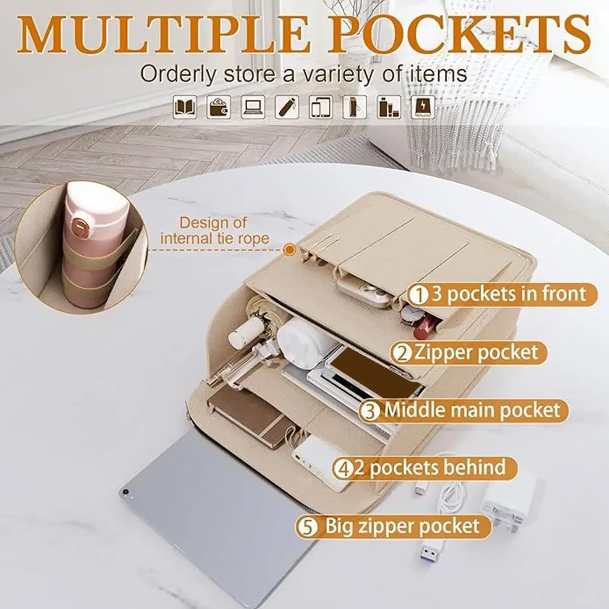 organisateur de sac à dos, sac de rangement portable de grande capacité, pochette multi-poches pour sac à dos, pochette de rangement pour cosmétiques et téléphone