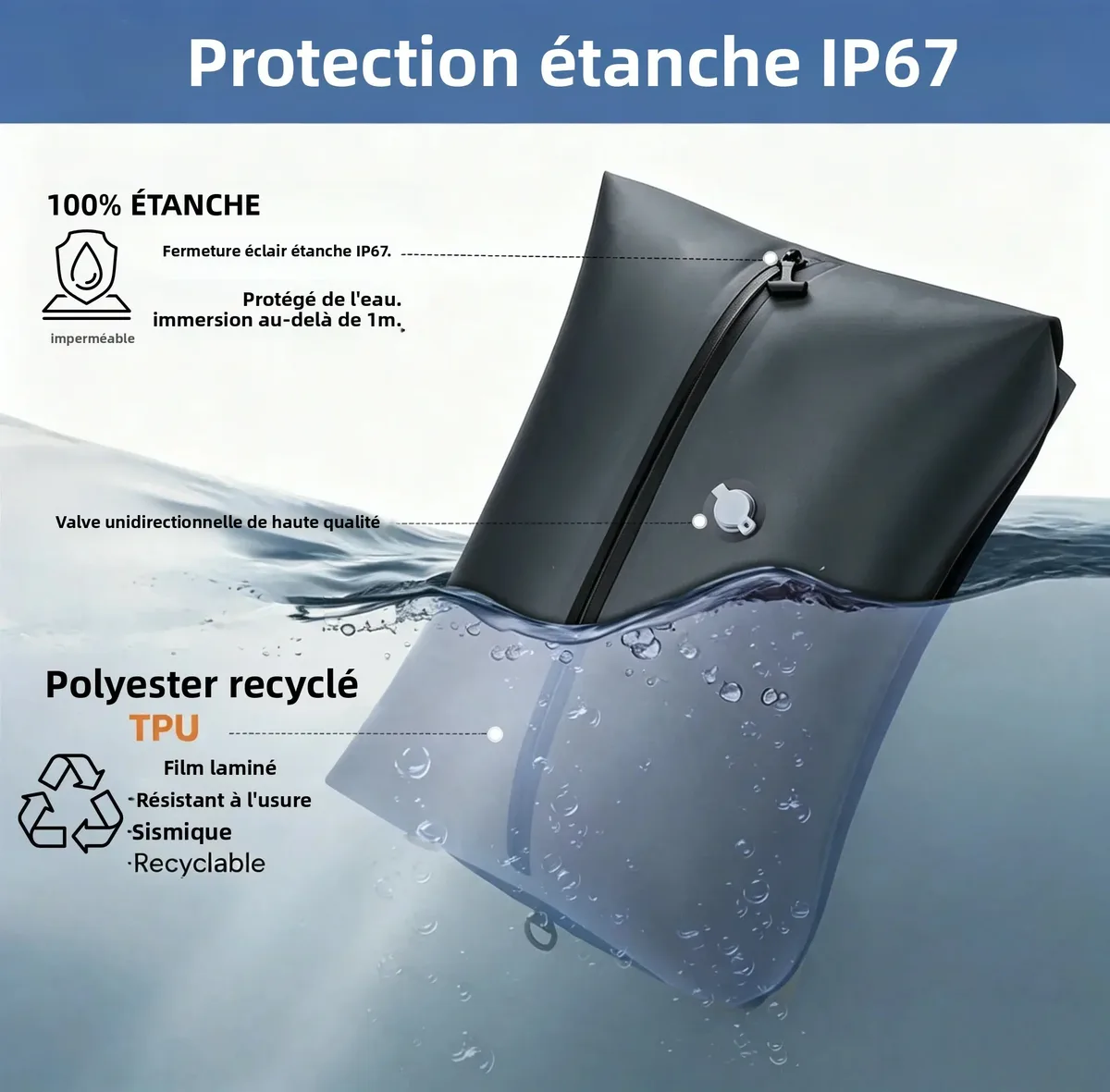sac rangement voyage polyester tpu noir compression vide économiseur espace pliage portable voyage affaires plein air