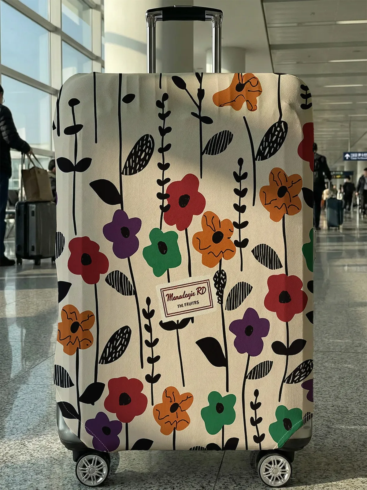housse de bagage à imprimé floral dessiné à la main couleur morandi, adaptée aux bagages de 18 à 32 pouces, gant de protection pour poignée de bagage, accessoires de voyage