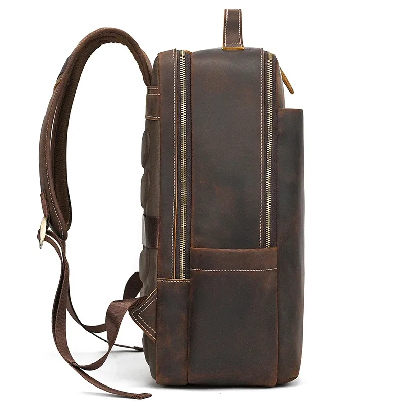 sac dos cuir vache marron polyester doublure 20 35 litres poches latérales grande ouverture usage voyage hommes