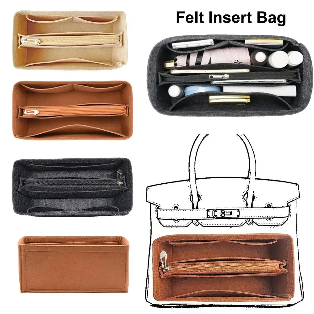 Nouvel insert de sac à main en feutre, organisateur de sac de voyage portable, sac intérieur multi-poches pour Birkin 25/30/35