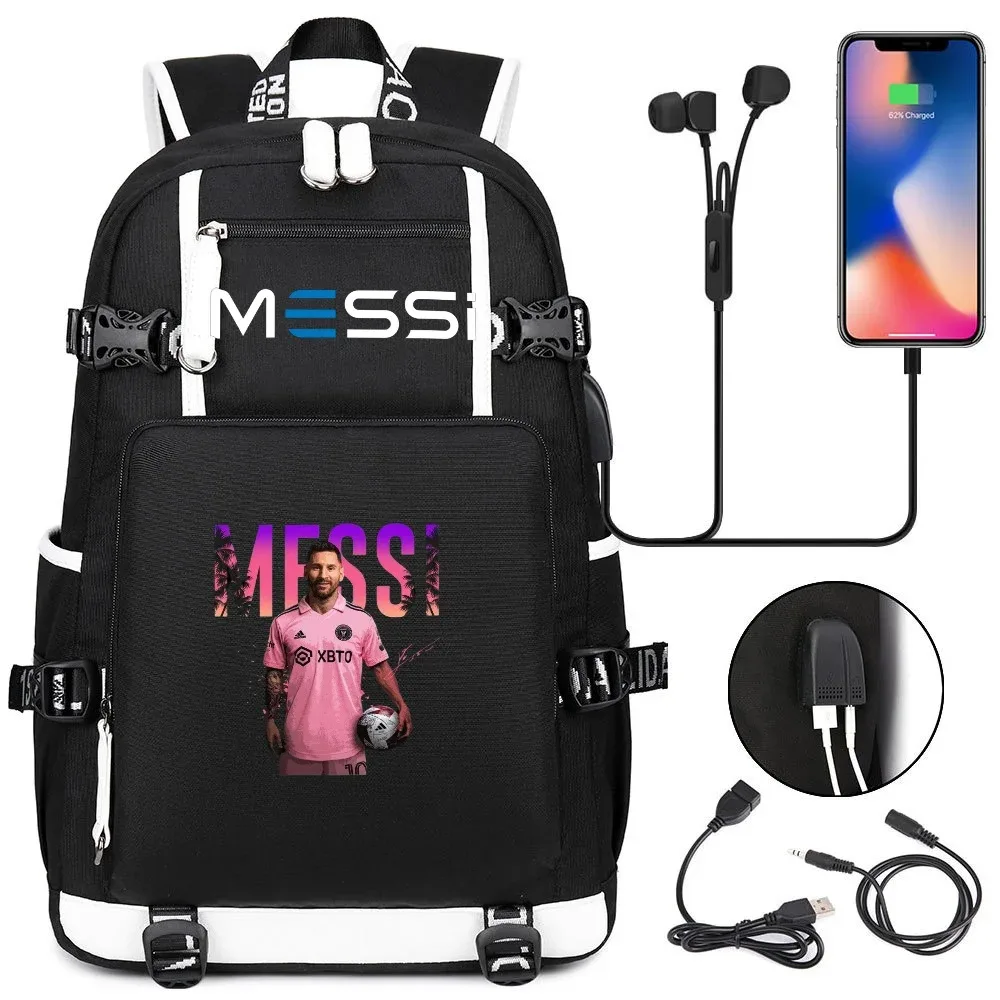 sac à dos de sport de football messi en tissu oxford avec fermeture à loquet, grande capacité, pour ordinateur portable, loisirs, voyage, école et étudiants