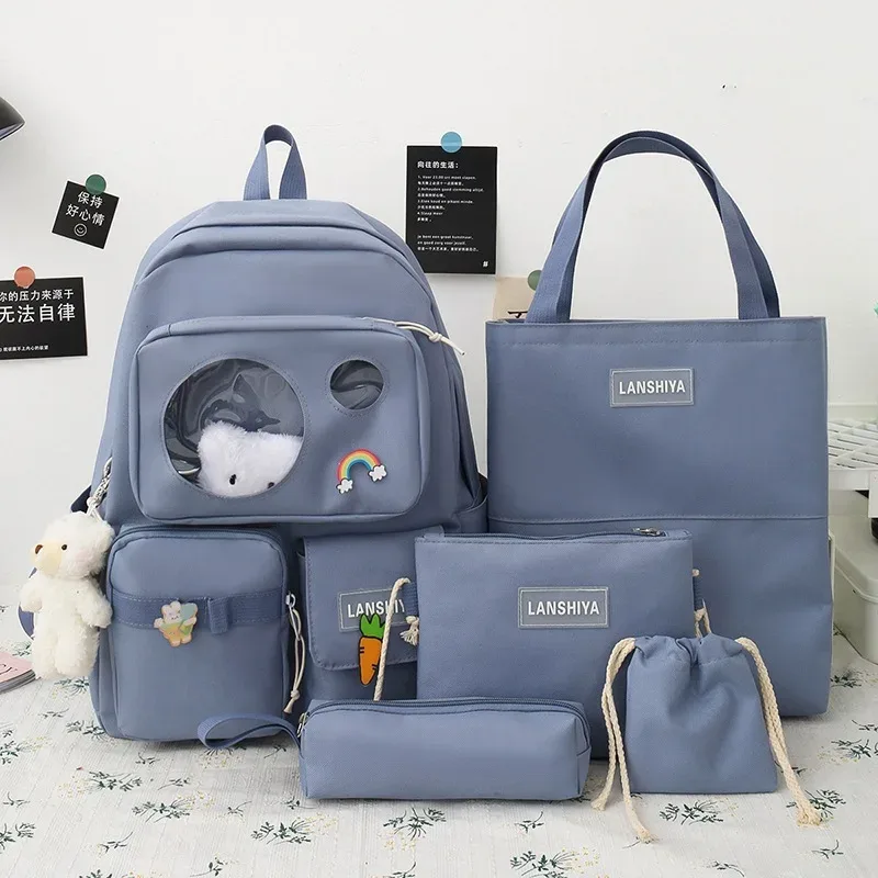 sac dos toile impermécable motif ours arc ciel carotte bleu beige femelle grande capacité dos qualité étudiant usage voyage