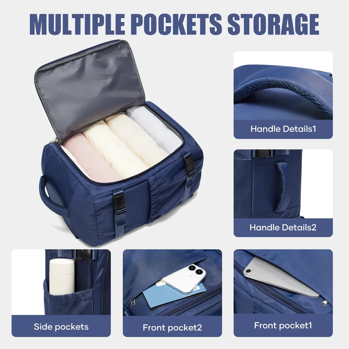 sac dos nylon bleu marine décontracté compartiments multiples poche limon ceinture air sangles ajustables ultra léger voyager école