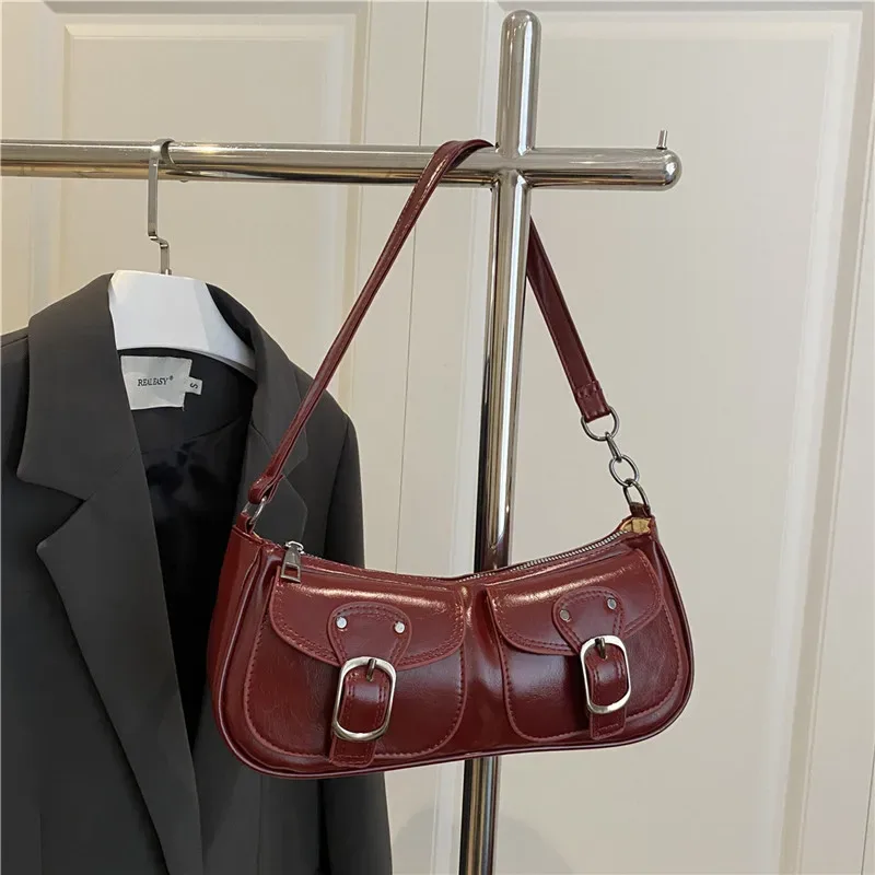 petit sac à main en cuir pu pour femme, sacs sous les bras pour femme, sacs à main à double poche, pochette vintage, mode initiée, y2k