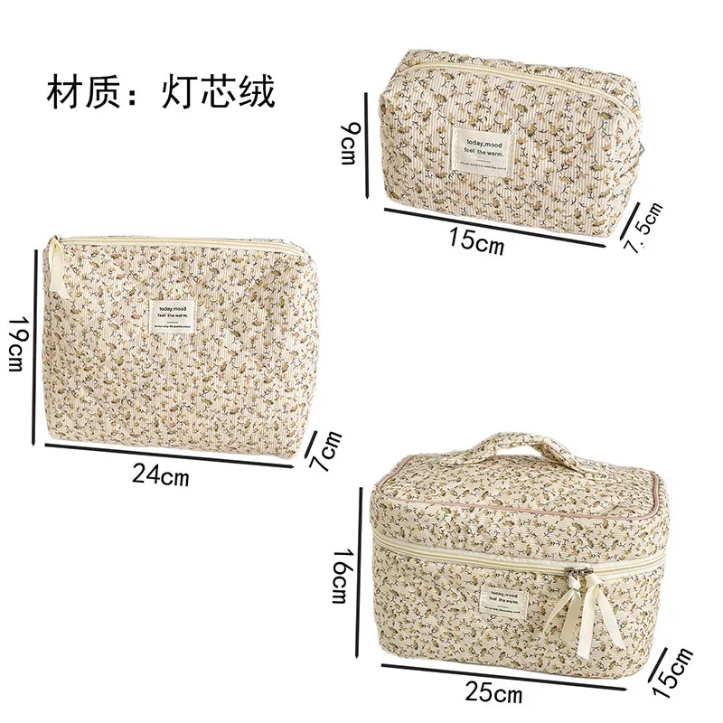 sac à cosmétiques vintage en velours côtelé pour femmes, sacs de rangement de voyage rétro pour dames, sacs à main portables, trousse de maquillage, pochette