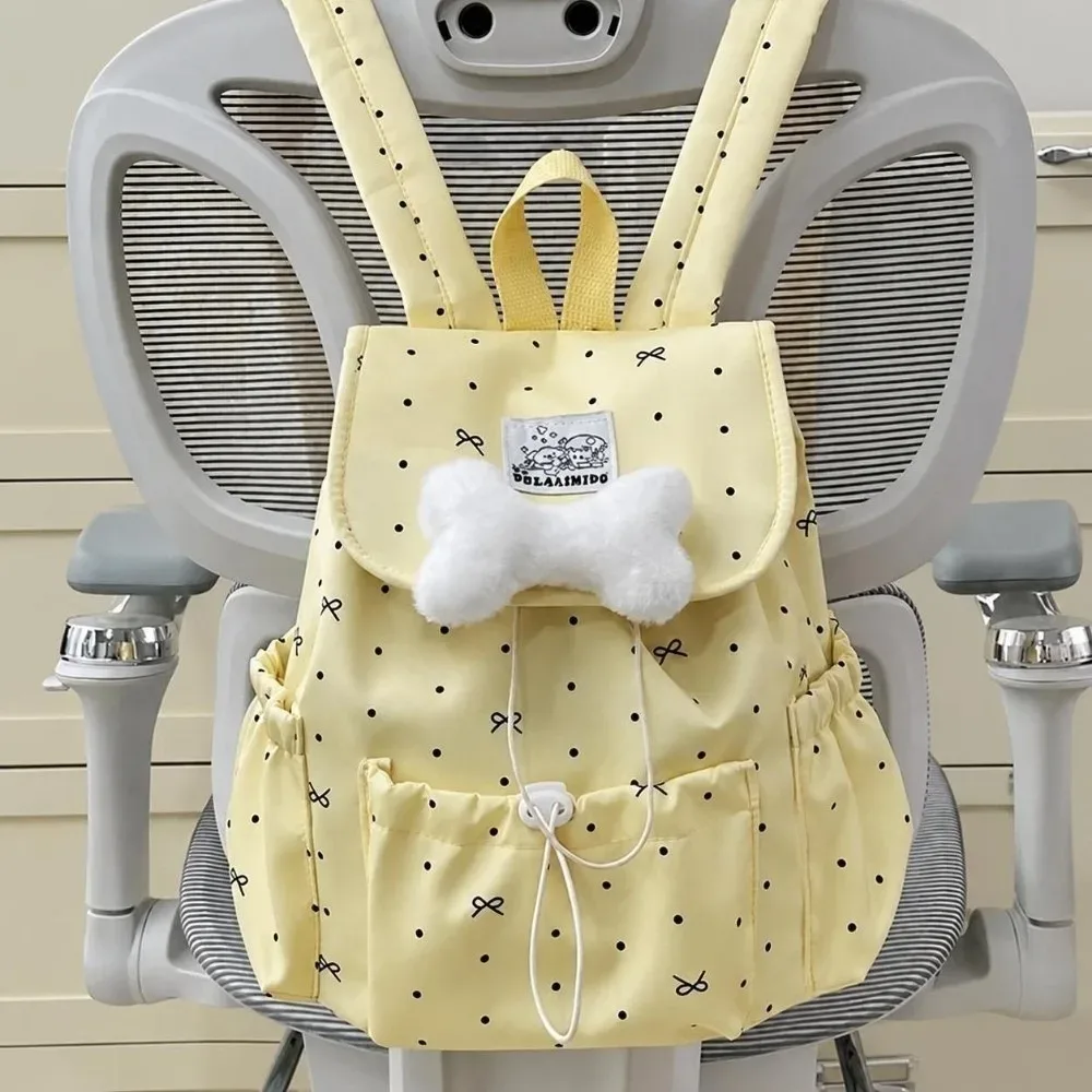 sac à dos à pois avec cordon de serrage et nœud, grande capacité, double bandoulière, en nylon ultra léger, idéal pour les trajets quotidiens, pour femmes.
