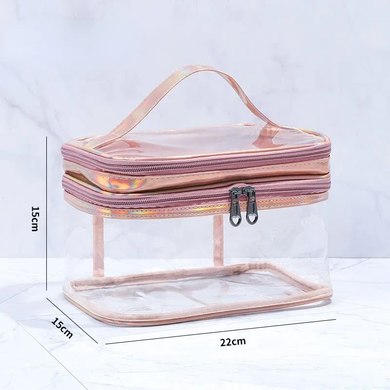sac à cosmétiques transparent pour femmes, filet de célébrité, grande capacité, voyage pour filles, portable, étanche, sac de lavage, sac de rangement