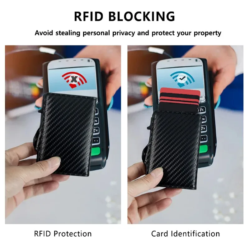 porte-cartes anti-scan rfid, portefeuille fin en fibre de carbone pour homme, organisateur de cartes bancaires portable, sac de rangement multifonctionnel pour pièces de monnaie