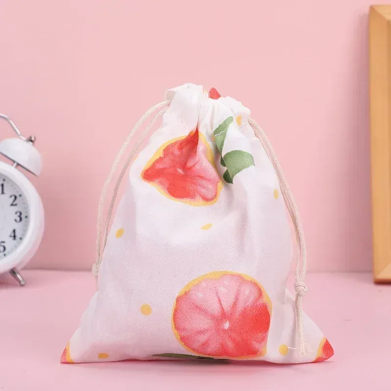 mini sac de rangement à cordon imprimé fruits, mignon, organisateur de poche pour bonbons, bijoux, sacs à cosmétiques, changement de pièce de monnaie, rouge à lèvres, pochette pour écouteurs