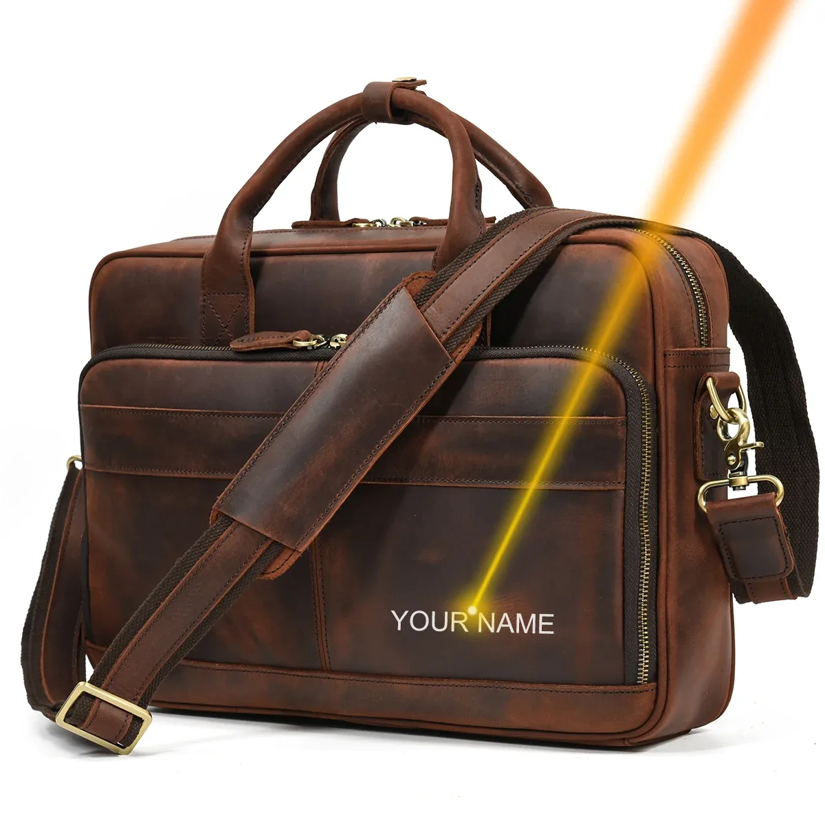 sac à main pour ordinateur portable de style rétro, en cuir véritable, sac décontracté de 15,6 pouces, sac d'affaires pour le travail quotidien, sac fourre-tout pour hommes, sac pour documents.