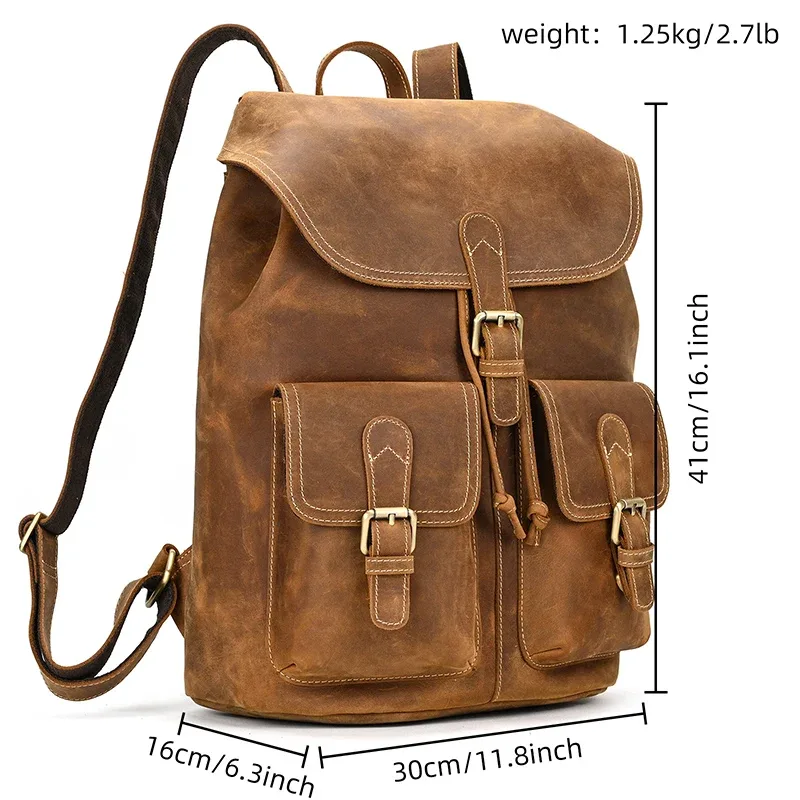 luufan – sac à dos vintage en cuir véritable pour hommes, sac de jour seau en cuir de cheval fou, sac de voyage masculin de grande capacité, sacs d'école