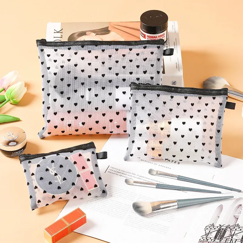 1 pièces mini sac de maquillage coeur transparent femmes portable rouges à lèvres pochette de rangement cosmétique ins clair ctue petit sac de maquillage