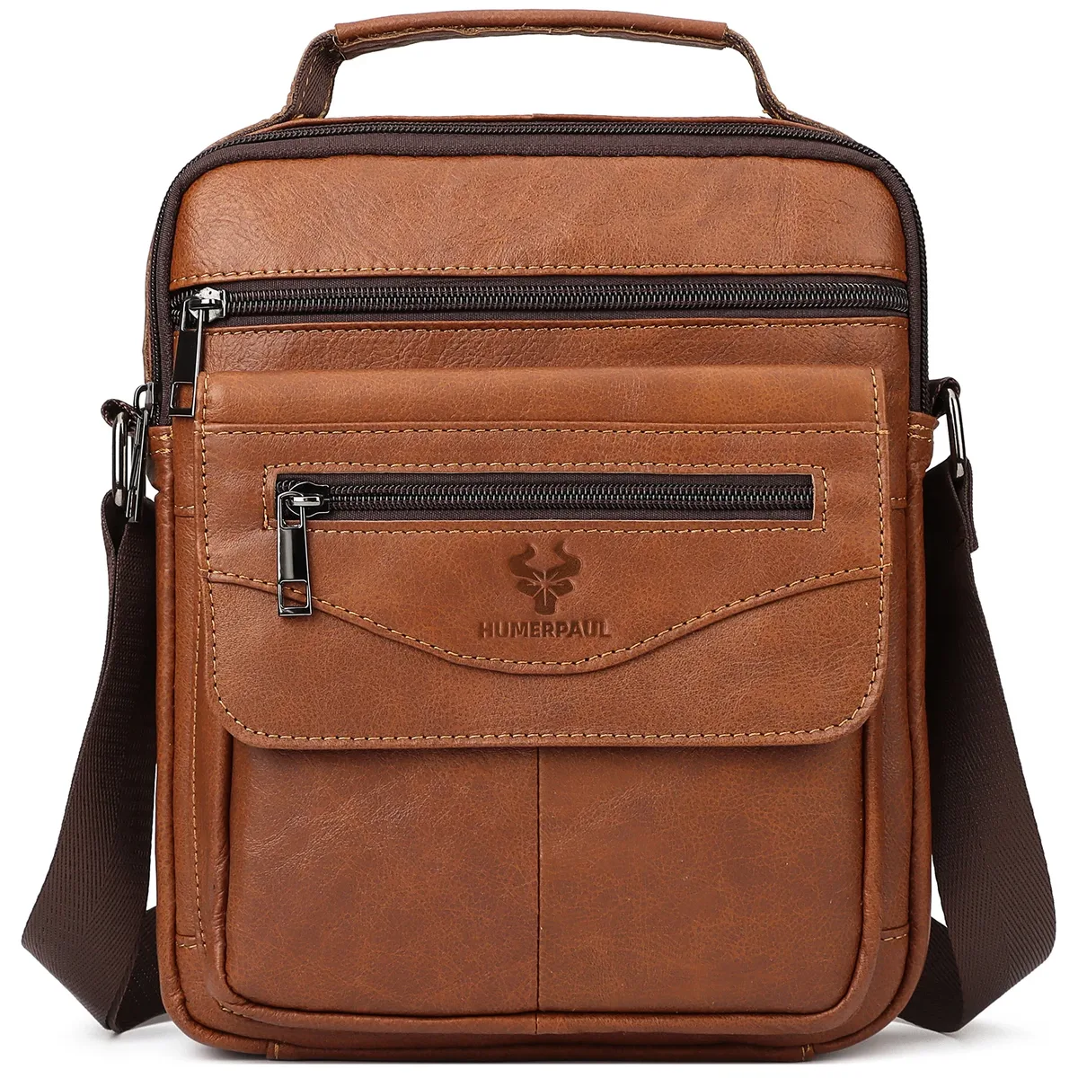 HUMERPAUL – petit sac messager en cuir véritable pour hommes, sac à bandoulière de capacité, sac à main d'affaires pour le travail