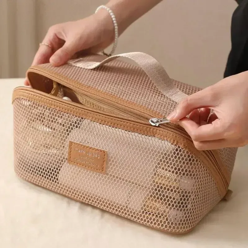 sac de voyage en maille de luxe léger, grande capacité, compartiments de rangement, portable, pour produits de soin de la peau et articles de toilette