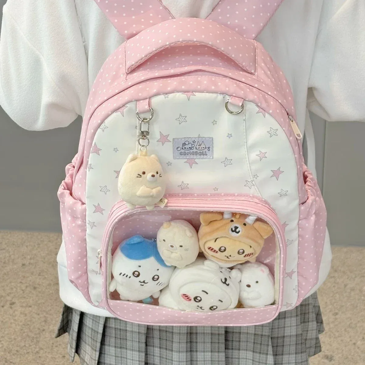 nouveau sac à dos harajuku rose kawaii à motif de dessin animé pour femme, sac à dos décontracté à pois, sac ulzzang ita doux et mignon