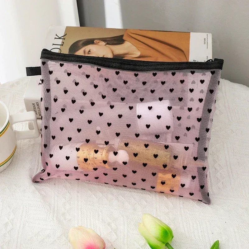 sac à cosmétiques en maille pour femmes, rangement de voyage, sac de maquillage, organisateur, pochette de maquillage portable, petite et grande trousse de toilette et de beauté