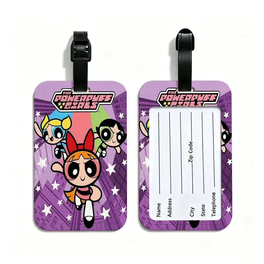 porte-carte d'informations en pvc the-powerpuffs-g-girls, étiquette de bagage anti-perte, étiquette de nom imperméable pour les voyages