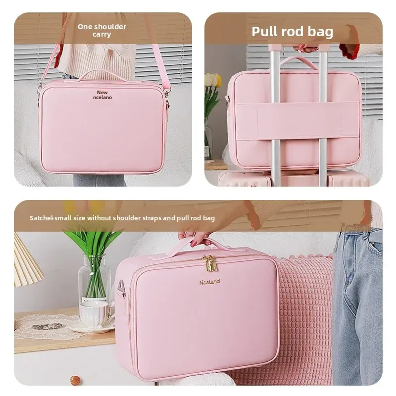 trousse de maquillage grande capacité avec miroir et lumière led, sac de retouche portable professionnel, style ins, couleur unie, autres matériaux