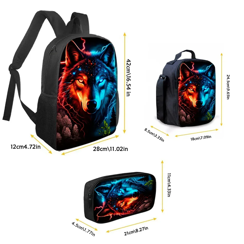 Sac Dos Polyester Loup Yeux Lumineux Foudres Forêt Nocturne Bleu Rouge Voyage Décontracté Jacquard