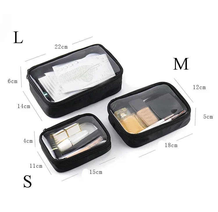 sac à cosmétiques de voyage transparent noir, trousse de toilette imperméable en tpu, nouveau sac de rangement de maquillage, sac à cosmétiques à fermeture éclair transparente