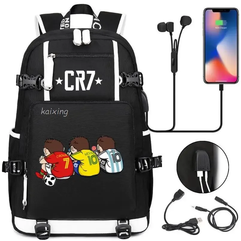 mode cr7 sac à dos usb charge sac d'école 15.6 pouces sac à dos pour ordinateur portable femme mâle livre sac sacs à dos étanche adolescents sac à dos