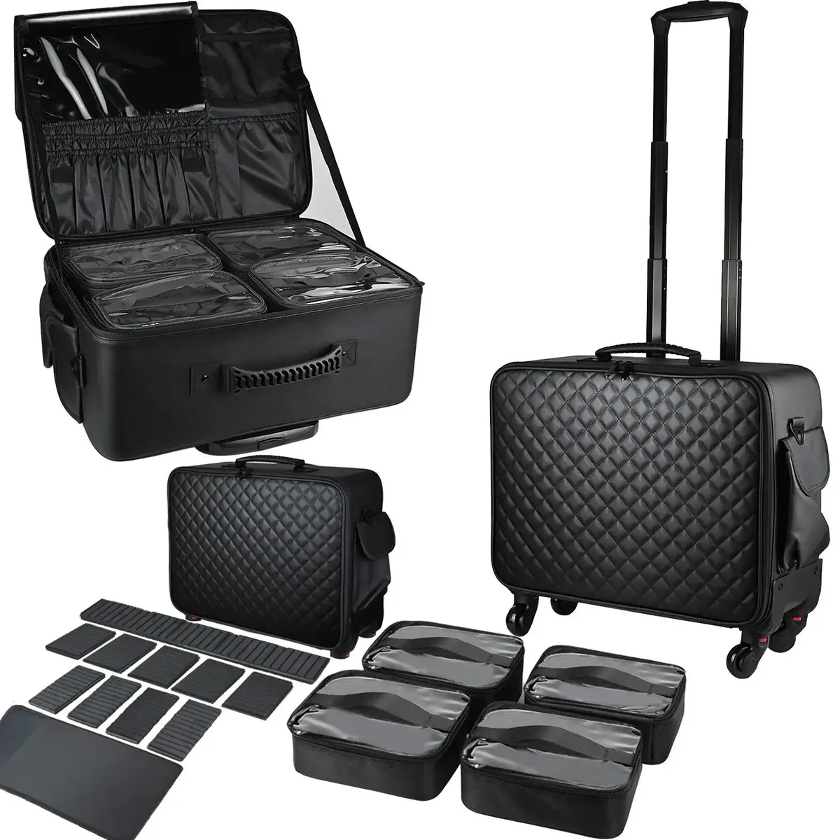 Valise de chariot de maquillage de grande capacité, sacoche multifonctionnelle en PU Oxford, boîte à outils roulante pour beauté Nail Art tatouage mode