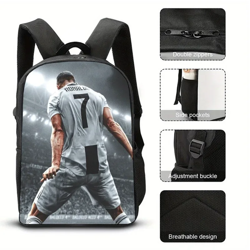 sac à dos de football ronaldo pour étudiant, impression 3d cr7, sacs d'école de 16 pouces, sac à dos de sport en plein air pour garçon et homme, grand sac de voyage, cadeau