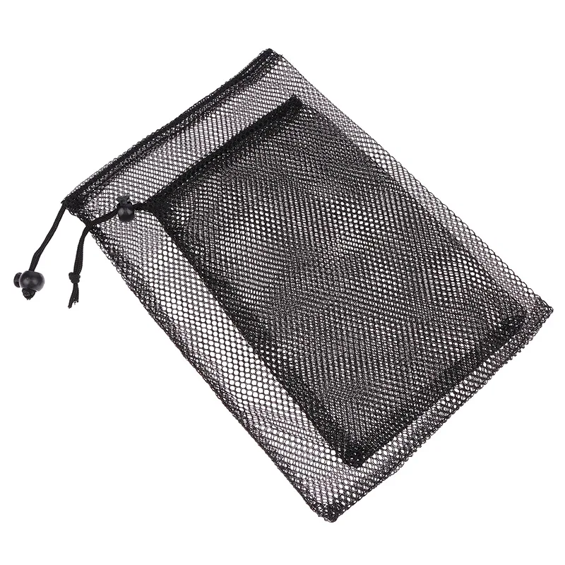 sac à cordon en maille de nylon noir multi-usage, durable, pour rangement, maison, voyage, activités de plein air, sac à linge, sac de rangement